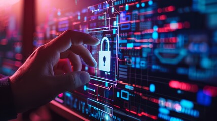 Fototapeta premium Strengthen cybersecurity audits on digital platforms with secure locking and data encryption techniques to protect tablets.