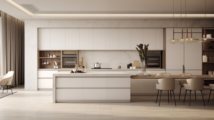In breathtaking HD detail, a minimalist white-tiled kitchen stands as a timeless symbol of contemporary design and functionality