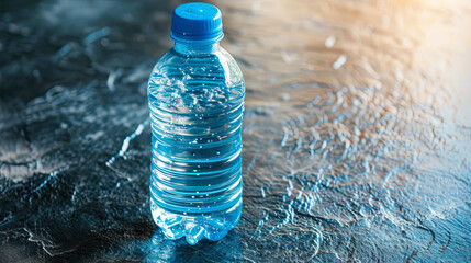 Transparent water bottle, sleek and essential, epitomizing hydration and environmental responsibility - obrazy, fototapety, plakaty