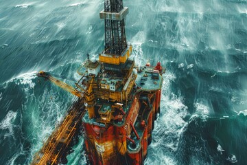 an aerial view of an oil rig in the middle of the ocean