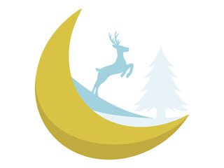 Christmas Crescent moon Background with Tree
