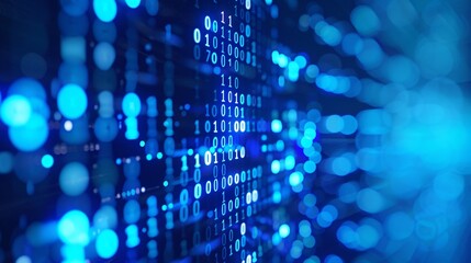 Fototapeta premium Binary code on a blue background. The concept of hacking and malware.