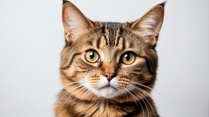 Obraz premium cute brown cat studio portrait on plain white background from Generative AI