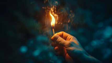 a hand holding burning match - Powered by Adobe