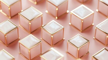 Elegant rose gold cubes on a delicate pink block background, enhancing a classy and stylish ambiance.