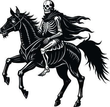 recommend clip art:  skeleton man riding horse silhouette vector illustration,  