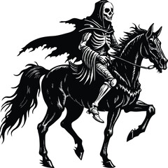  skeleton man riding horse silhouette vector illustration,  