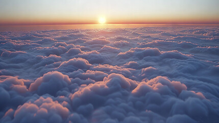   The sun is setting behind clouds, viewed from a window aboard an airplane en route to the airport - Powered by Adobe