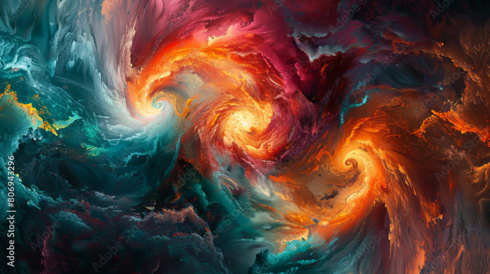 Aufkleber abstract swirl of colors and shapes representing the chaotic process of overthinking on canvas.