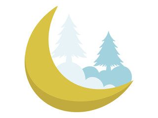 Christmas Background Crescent moon Deer Tree
