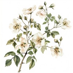 Elegant White Roses Illustration on Ivory Background, Floral Art Design