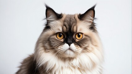 Fototapeta premium cute persian cat studio portrait on plain white background from Generative AI