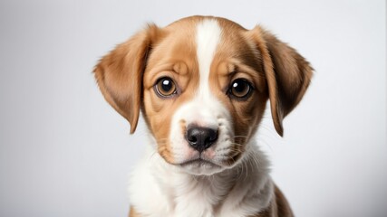 cute puppy dog studio portrait on plain white background from Generative AI