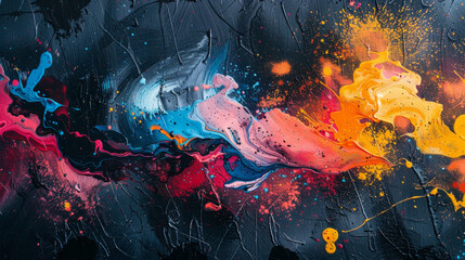 Urban street wall adorned with vivid abstract graffiti art in vibrant colors.