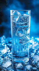 A glass of water with ice cubes in it - obrazy, fototapety, plakaty