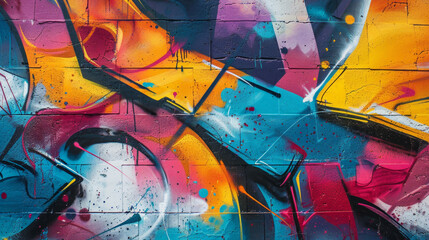 Fototapeta premium Expressive graffiti artwork with vivid colors on city street wall.