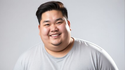 Obraz premium smiling young asian overweight man studio portrait on plain white background from Generative AI