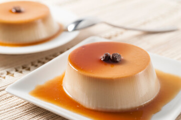 egg custard and caramel with coffee cream