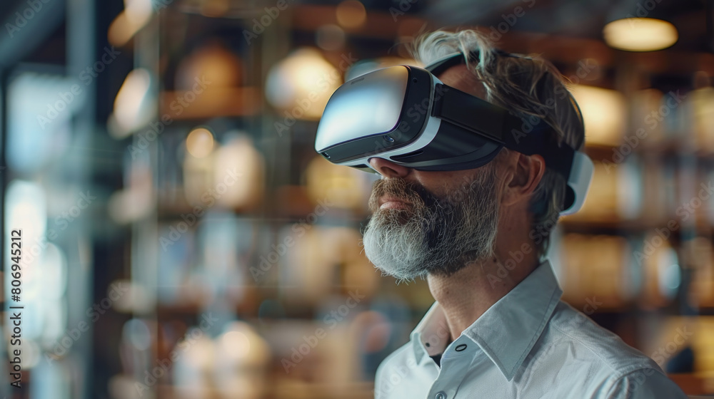 Poster professionals optimizing business processes using virtual reality technology.