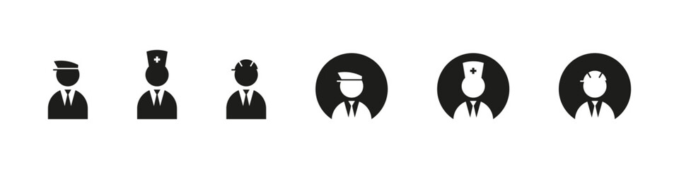 Professional person avatar icon. Workers icons. Police, doctor and engineer avatars.