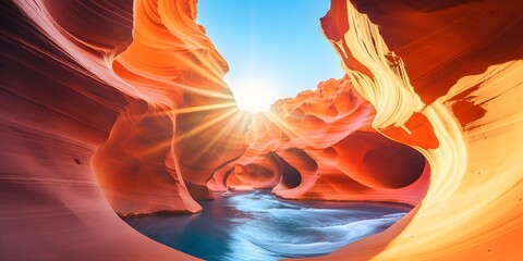 Antelope Canyon at night with a starry sky Generative AI
