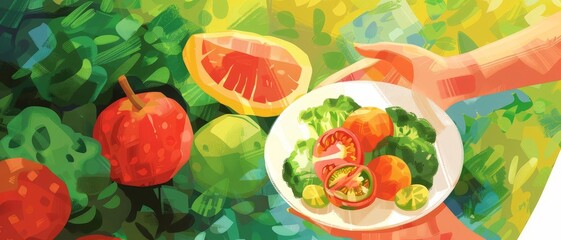 Naklejka premium Healthy fruits and vegetables