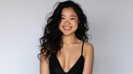 Naklejka premium A woman in a black dress striking a pose for a photograph
