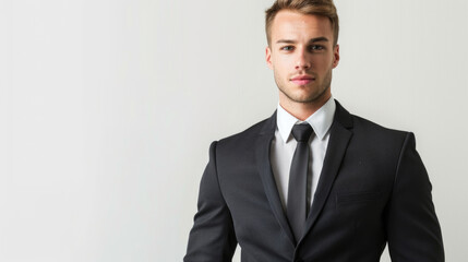 Fototapeta premium A man in a formal suit and tie standing confidently and posing for a picture