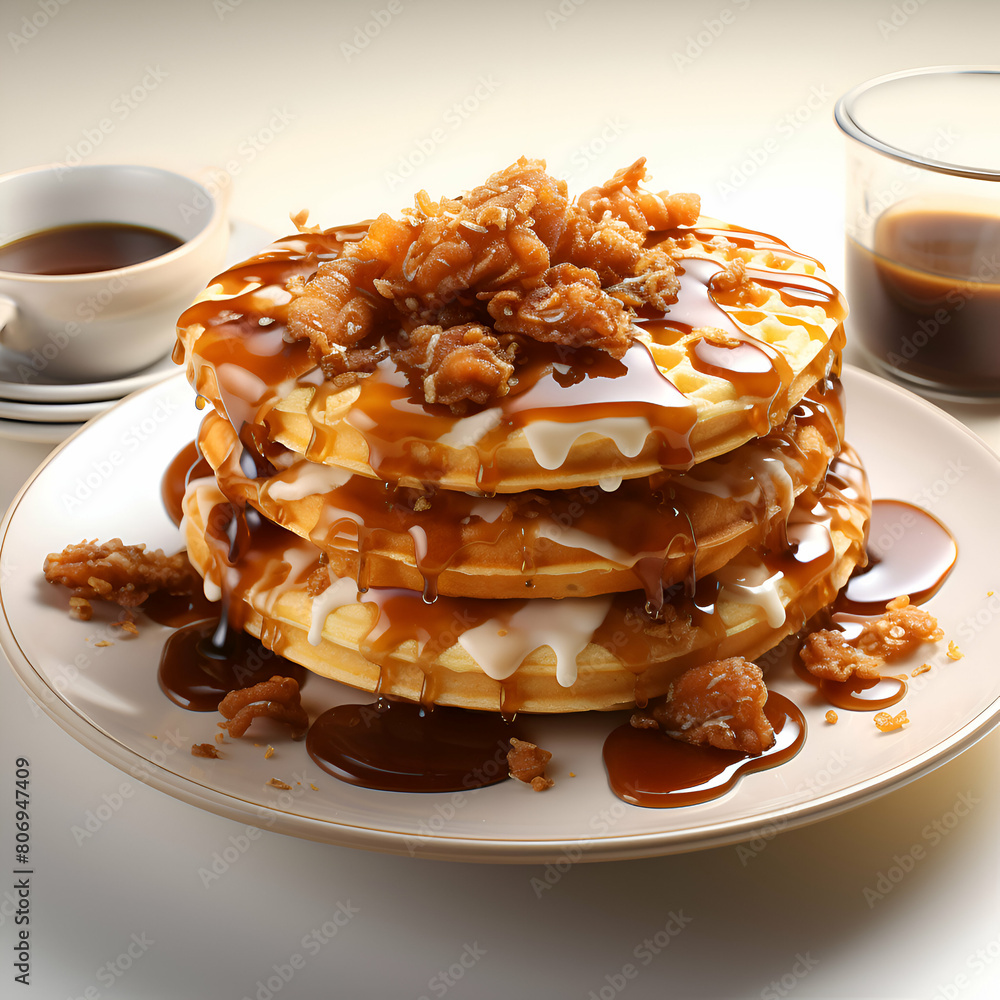 Canvas Prints stack of pancakes with honey and nuts on white plate. closeup