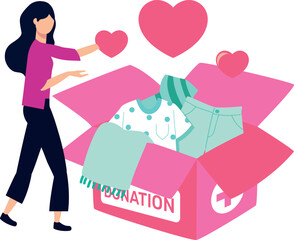 The girl is looking at the donation box.