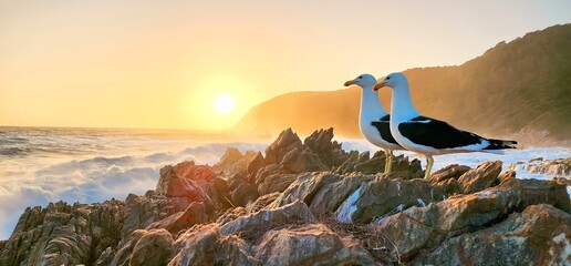 Seagulls enjoying sunset