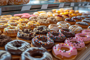 Assorted Donuts Display Case. Generative AI