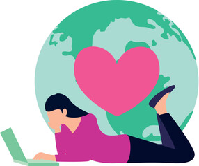 The girl is using her laptop.