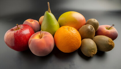 collection of fruits isolated on black background