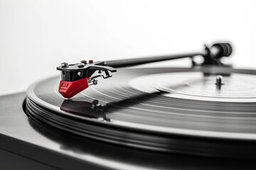 Retro record player photo on white isolated background