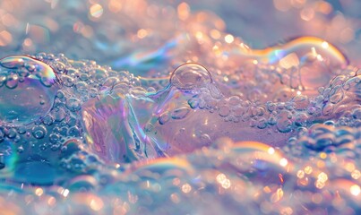 Violet and blue colored water and foam bubbles, abstract background