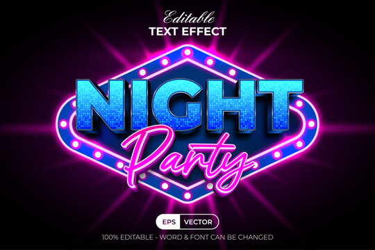Night Party Text Effect Style. Editable Text Effect Vector.