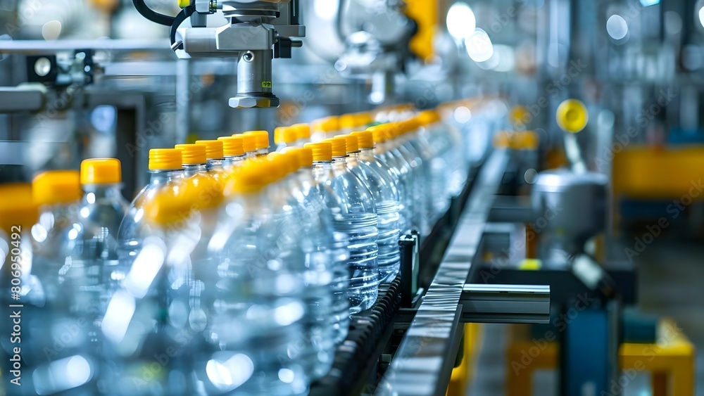 Aufkleber efficient and speedy production of plastic bottles through factory assembly line automation. concept