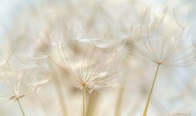 Dandelion seeds gliding through the air