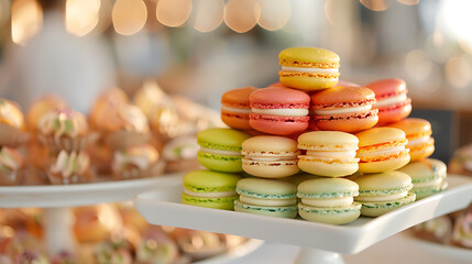 macarons, colorful french dessert, culinary art photography