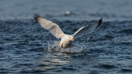 Sea bird landing on the water to catch its prey