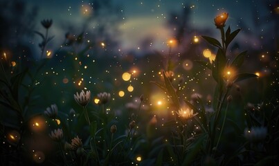Fireflies twinkling in the forest