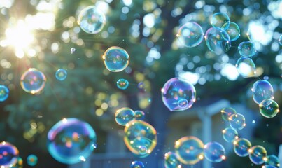 Soap bubbles gleaming in the afternoon