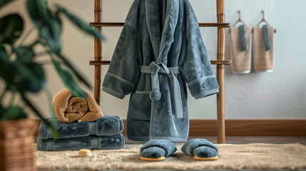 Cozy Bathrobe and Slippers Arrangement for Relaxation Time at Home