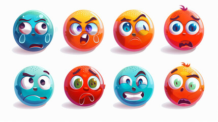 Obraz premium A collection of eight cartoon style emotive spheres showcasing a variety of expressions and emotions.