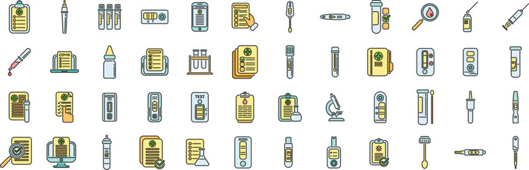 Test result icons set outline vector. Hiv test. Rapid kit thin line color flat on white