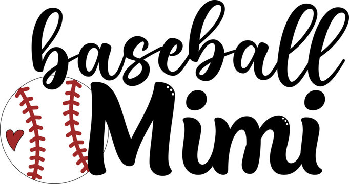 Baseball Mimi Graphic Design with Red Heart and Red and White Baseball