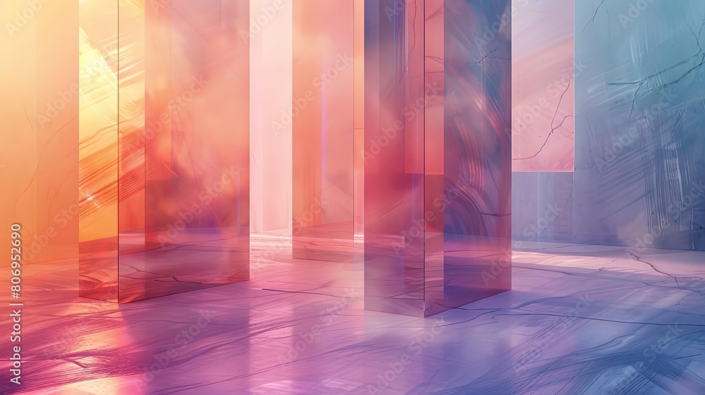 Poster abstract composition with transparent layers and celestial hues