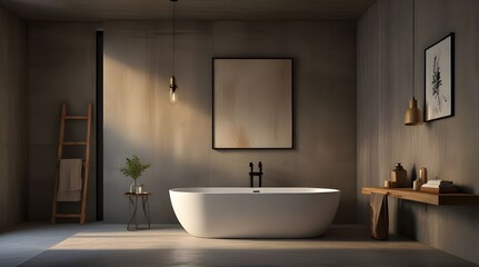 Luxurious bathroom with a modern bathtub framed blank.generative.ai