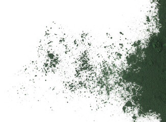 Fototapeta premium Organic spirulina powder, raw isolated on white, top view